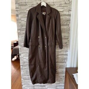Vintage Together! Genuine Leather Trench Chocolate Long Sleeve Coat PETITES 10P